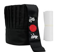 Hibachi Chef Hat Teppanyaki Tall Chef Cap with hachimaki Headband Tie for Chef, Black, M