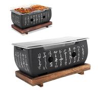 Hibachi Grill,Japanese Style Portable Charcoal Barbecue Grill Tabletop Grill with Composite Wood Base for Home and Camping