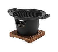 Hibachi Grill,Small Table Top Portable Grill Smokeless Wooden Frame Aluminium Alloy Easy Assembly Korean BBQ Charcoal Grill with Wooden Base for Indoor and Outdoor Parties