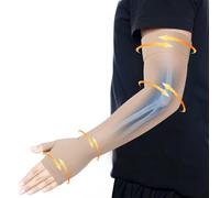 Hiball Lymphedema Medical Compression Arm Sleeve with Gauntlet, 20-30 mmHg Long Graduated Compression Full Arm Support, Beige (Single), Large