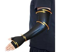 Hiball Lymphedema Medical Compression Arm Sleeve with Gauntlet, 20-30 mmHg Long Graduated Compression Full Arm Support, Black (Single), S