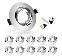 HiBay 10x Downlights for Ceiling GU10 Polished Chrome Spotlight 360° Tiltable Round Downlights for Kitchen Living Room 240V, 90mm Outer Diameter, 68-85mm Cut-Out Holes, Without Bulb