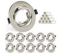 HiBay 10x LED Downlights GU10 Spot Lights 360° Tiltable Ceiling Spotlights Round Brushed Chrome Downlights for Living Room Kitchen, 240V, 90mm Outer Diameter, 68-85mm Cut-Out Holes, Without Bulb