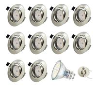 HiBay 10x Recessed Downlight GU10 Brushed Chrome Recessed Ceiling Lights 30° Tiltable 5W Round Spotlight Warm White for Living Room Bedroom 240V, 90mm Outer Diameter, 70-80mm Cut-Out Holes