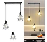 HiBay 3 Light Pendant Light Height Adjustable, E27 Ceiling Lights Metal Square Plate Hanging Lights for Living Room, Dining Room, Coffee Shop