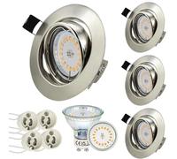 HiBay 4X Downlights GU10 Brushed Chrome Recessed Ceiling Light 30° Tiltable 5W Round Recessed Spot Lights Cool White for Kitchen Office 240V, 90mm Outer Diameter, 70-80mm Cut-Out Holes