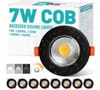 HiBay 8X Down Lights Indoor Ceiling 7W Dimmable Spotlights Cool White | Ultra Slim Round COB Black Downlights for Kitchen, Living Room, Cutout Ø65-88mm, 240V 600LM