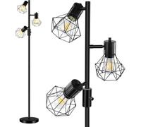 HiBay Industrial LED Floor Lamp 3-Light Farmhouse Floor Lamps | Stepless Dimmable, Adjustable, Rustic Standing Tree Light Room Decor with 3 x 8W 800LM Bulbs for Living Room Bedroom