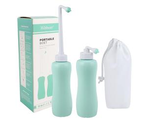 Hibbent 2 Pack Travel Bidet Bottle, Portable Bidet Sprayer, 650ml, Green, Plastic, On-The-Go Travel Bag, Extra Long Pointed Nozzle Spray for Women, Baby and Elderly