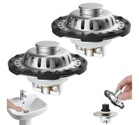 Hibbent 2PC Upgraded 3 in 1 Bathroom Sink Plug, Stainless Steel, For Basin and Bathtub Drain Hole Diameter of 1.18"-2.36", Pop Up Stopper with Removable Filter Basket Hair Catcher, Brass Core, Chrome