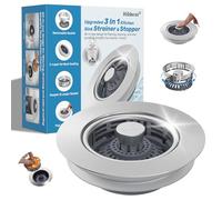 Hibbent 3 in 1 Kitchen Sink Drain Strainer, Metal Pop Up Stopper