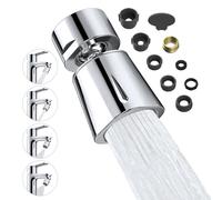Hibbent 4 Spray Modes Kitchen Tap Sprayer Head, 360° Rotation and 35° Adjustable Tap Aerator, Solid Brass Rotating Ball and ABS Shell, 22 Female Thread with 6 Adapter, Chrome