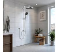 Hibbent Adjustable Shower Riser Rail Kit with 10" Self-Cleaning Shower Head,Handheld Shower with Rotating Bracket, Shower Set Without Mixer Anti-Leak Hose, Easy Install, Brass Diverter,Chrome