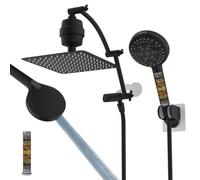 Hibbent All Metal 10'' Dual Filtered Rainfall Shower Head Combo, High Pressure Handheld Shower Head with 16'' Adjustable Extension Arm, 20 Stage Shower Filter, 10-Spray, 71'' Shower Hose, Matte Black