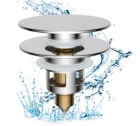 Hibbent All Metal 2 in 1 Bathroom Sink Stopper, Universal Pop Up Drain Strainer, Brass Bullet Core Push Type Sink Stopper for 1.1''~2.3'' Basin, Big Push Button, Anti Clogging Drain Filter, Chrome