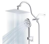 Hibbent All Metal CUPC Certified Shower Head, 10'' High Pressure Rainfall Shower Head, Handheld Showerhead Combo, 12'' Adjustable Extension Arm, 10 Sprays, 71'' Shower Hose, Showerhead Holder, Chrome