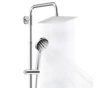 Hibbent All Metal Rainfall Shower Set, 3 Modes Handheld Shower Head Height, Adjustable Shower Kit Without Mixer Shower, Brass Diverter, Chrome