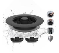Hibbent All Metal Stainless Steel 3 in 1 Kitchen Sink Drain Strainer, Upgraded Sink Stop Combo, 3 Anti-Clogging Stainless Steel Baskets Strainer with Metal Handle for US Standard 3-1/2" Drain, Black
