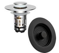 Hibbent Complete Kitchen & Bathroom Drain Solution Bundle | All-Metal 3-in-1 Kitchen Sink Strainer + Bathroom Basin Pop-Up Drain Stopper with Overflow