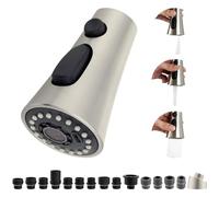 Hibbent Kitchen Faucet Head Replacement, 3-Function Pull Down Sprayer, Compatible with Delta, Kohler, American Standard, Moen, Brushed Nickel