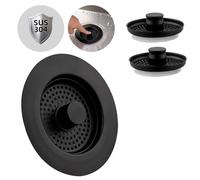 Hibbent Kitchen Sink Plug, Kitchen Sink Strainer and Stopper Combo, with 2 Stainless Steel Strainers, Anti-Clogging, Kitchen Sink Strainer Plug, and Prevent Odors-Sinks Depth > 28mm-Black