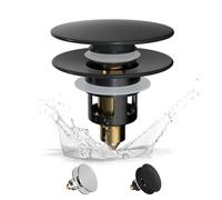 Hibbent Pop up Sink Plug with Drain Strainer, Brass Bounce Core Push-Type Drain Plug, Suitable for 25mm to 46mm, Universal Sink Stopper Replacement for Bathroom - Black