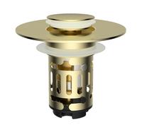Hibbent Pop-Up Sink Plugs with Drain Strainer, Brass Bounce Cor Drain Plug with Detachable Fliter, Universal Sink Stopper Replacement for Bathroom,Sink Plug Suitable for 25mm to 46mm-Brushed Gold