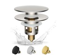 Hibbent Pop up Sink Plugs with Drain Strainer, Brass Bounce Core Push-Type Drain Plug, Sink Plug Suitable for 25mm to 46mm,Universal Sink Stopper Replacement for Bathroom,Brushed Nickle