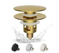 Hibbent Pop up Sink Plugs with Drain Strainer, Brass Bounce Core Push-Type Drain Plug, Sink Plug Suitable for 25mm to 46mm,Universal Sink Stopper Replacement for Bathroom,Brushed Gold