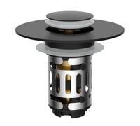 Hibbent Pop-Up Sink Plugs with Drain Strainer,Brass Bounce Core Push-Type Drain Plug with Detachable Fliter,Universal Sink Stopper Replacement for Bathroom,Sink Plug Suitable for 25mm to 46mm-Black