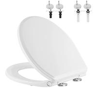 Hibbent Premium Round Toilet Seat with Cover(Oval) Quiet Close, One-Click to Quick Release, Easy Installation Non-Slip Seat Bumpers, Slow Close Toilet Seat and Cover, Easy Cleaning-White Color