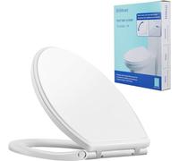 Hibbent Premium Round Toilet Seat with Cover Quiet Close, One-Click to Quick Release, Easy Installation Non-Slip Seat Bumpers, Slow Close Toilet Seat and Cover, Easy Cleaning-White Color