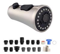 Hibbent Pull Down Kitchen Faucet Head Replacement, 3-Function Kitchen Sink Spray Nozzle with 10 Adapters, Compatible with Moen, American Standard, Delta, Kohler Faucets, Brushed Nickel