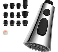 Hibbent Pull Down Kitchen Faucet Spray Head Replacement, 3-Function Kitchen Sink Spray Nozzle with 9 Adapters Compatible with Most Faucets(G1/2), Chrome