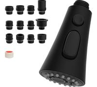 Hibbent Pull Down Kitchen Faucet Spray Head Replacement, 3-Function Kitchen Sink Spray Nozzle with 9 Adapters Compatible with Most Faucets(G1/2), Matte Black