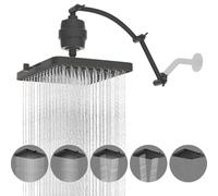 Hibbent Rain Shower Head, 13" High Pressure Rain Shower Head, 5 Jet Types with 16" Shower Extension Arm, Filtered, Adjustable Brass Shower Arm, 20 Stage Shower Filter, Oil Rubbed Bronze