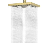Hibbent Rain Shower Head 8 Inch, Stainless Steel Cover Rain Shower Head, Square Built-in Shower Heads, Swivelling Beam Angle, Lush Shower Experience, Easy Installation, Brushed Gold