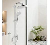 Hibbent Self-Cleaing Rainfall Shower Kit with 304 Stainless Steel Rail,3 Modes Handheld Shower Head, Height Adjustable Shower System Without Mixer, Shower Riser Rail Kit with Brass Diverter, White