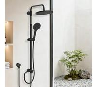 Hibbent Self-Cleaning Rainfall Shower Kit with 3-Mode Handheld Shower Head, 304 Stainless Steel Height Adjustable Riser Rail & Brass Diverter, Easy Install - Black (Without Mixer)