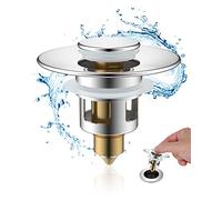 Hibbent Sink Plug Suitable for 25mm to 46mm, Pop up Sink Plugs with Drain Strainer, Brass Bounce Core Push-Type Drain Plug, Universal Sink Stopper Replacement for Bathroom and Kitchen,Chrome