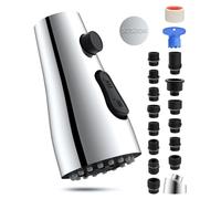 Hibbent Stainless Steel Removable Spray Head Replacement with 15 Adapters, 3 Function Tap Nozzle Compatible with Moen, American Standard, Delta, Kohler, Chrome Tap