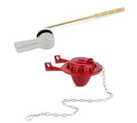 Hibbent Universal Metal Front Mount Toilet Handle with 2'' Toilet Flapper | Brushed Nickel Toilet Trip Lever, Universal Red Toilet Flapper Replacement Kit, Adjustable Stainless Steel Flapper Chains
