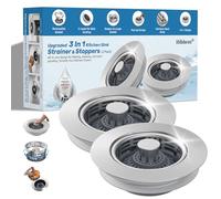 Hibbent Upgraded 2 Pack 3 in 1 Kitchen Sink Drain Strainer, Stainless Steel Pop Up Sink Stopper, Larger Anti-Clogging Basket, 3-Layer Seal, Detachable Plug for US Standard 3-1/2" Drain, Brushed Nickel