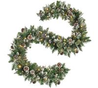 HiBean 9 FT Prelit Christmas Garland with Pine Cones, Artificial Snowy Pine Garland for Christmas 50 Battery Operated Warm Lights and Timer Xmas Garlands Decor Indoor Outdoor