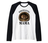 Hibernating Mama and Cubs Bears Den Winter Hibernation Cute Raglan Baseball Tee