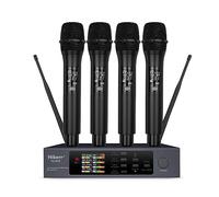 Hiberr Wireless Microphone System, 4 Channels 4x50 Adjustable UHF Handheld Wireless Microphone Metal Shell for Church, Party, Singing, Speech YU-E40 Cordless Microphone