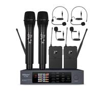 Hiberr Wireless Microphone System, 4 Channels Adjustable UHF Wireless Microphone Metal Shell Vocal Wireless Mic for Church, Party, Singing, SpeechYU-E40HB Cordless Microphone