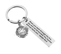 Hibetek Firefighter Prayer Keychain When You Walk Through The Flames Isaiah 43:2 Jewelry Bible Verse Religious Gift Keychain Fireman Graduation Gift Silver