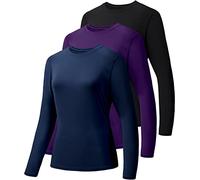 HIBETY 3 Pack Women's UPF 50+ Sun Protection Shirts, Workout Gym Long Sleeve Shirts, Quick Dry Tops （Black/Purple/Dark Blue-03-M）