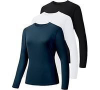 HIBETY 3 Pack Women's UPF 50+ Sun Protection Shirts, Workout Gym Long Sleeve Shirts, Quick Dry Tops (Black/White/Navy-05-XL)